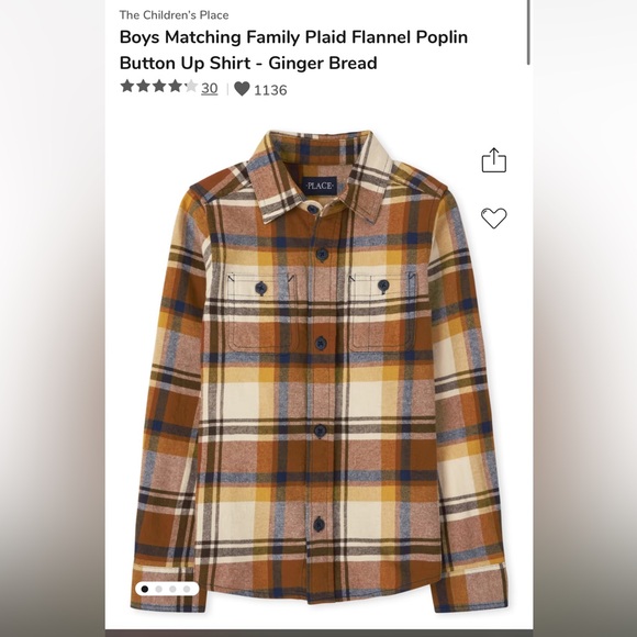 The Children’s Place Boys Plaid Flannel Poplin Button Up Shirt - Ginger Bread - Picture 8 of 9